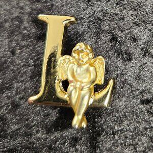 Vintage signed LRAZZA Letter L with Angel Pin